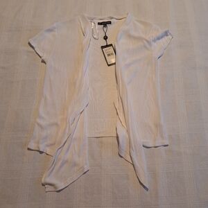 Adrianna Papell women's size small white fine knit waterfall front sweater, New